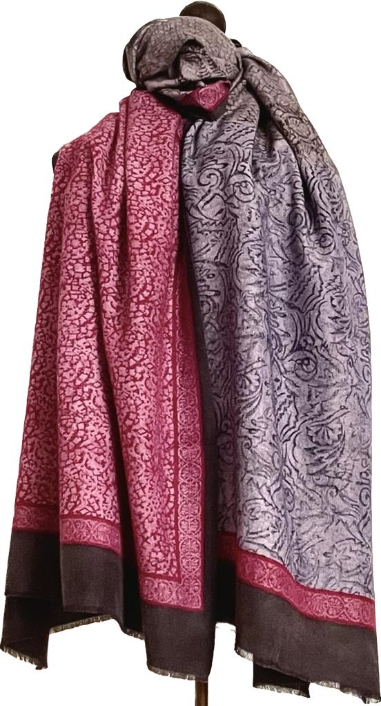 Block Print Shawl - Red Grey