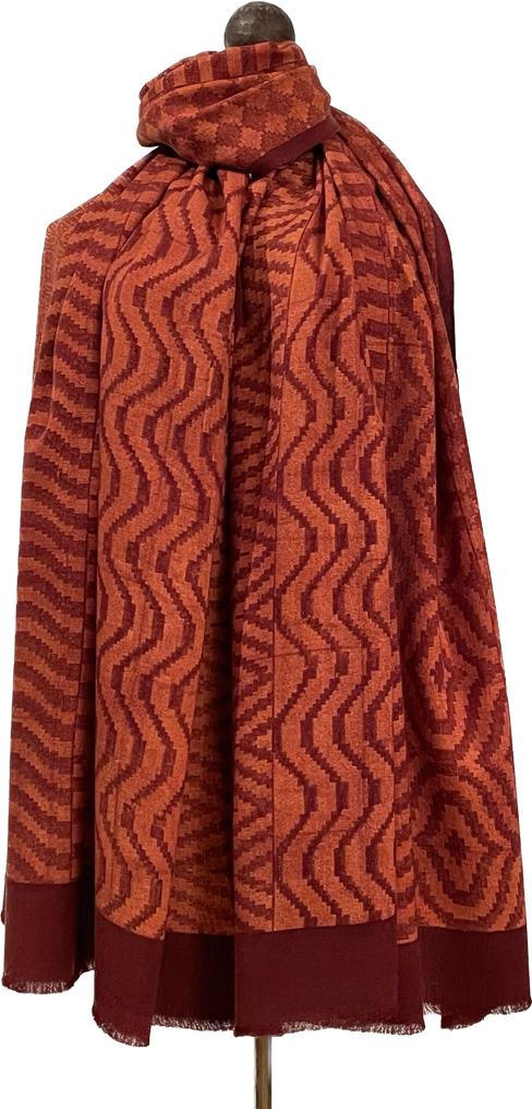 Block Print Shawl - Large Geometric Rust