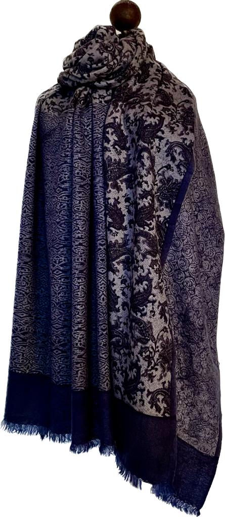 Block Print Shawl - Geometric Blue