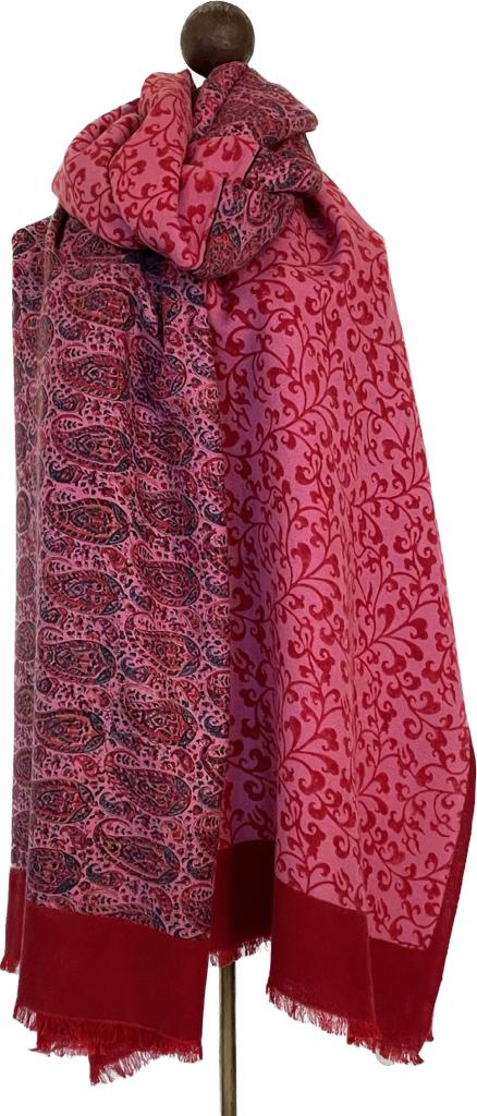 Block Print Shawl - Paisley Deep Red