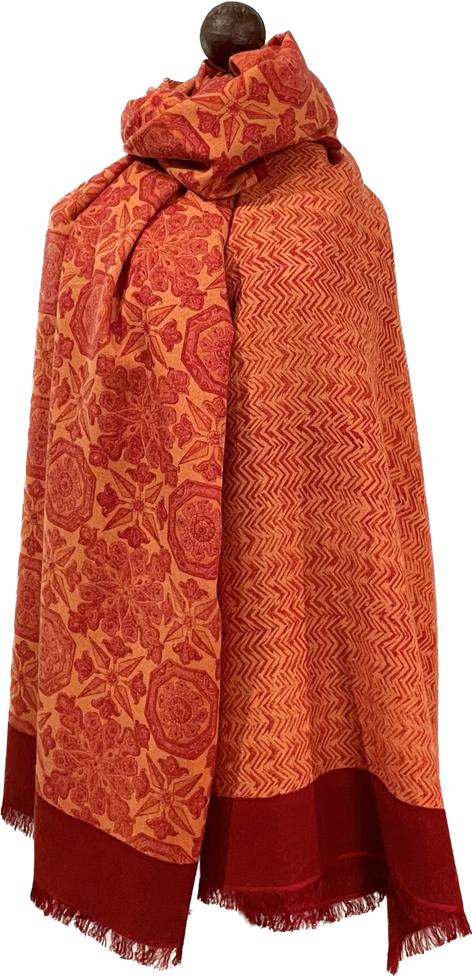 Block Print Shawl - Oriental Chevron Orange